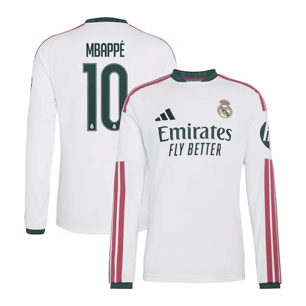 Kylian Mbappé Real Madrid adidas 2026/27 Home Replica Long Sleeve Jersey - White