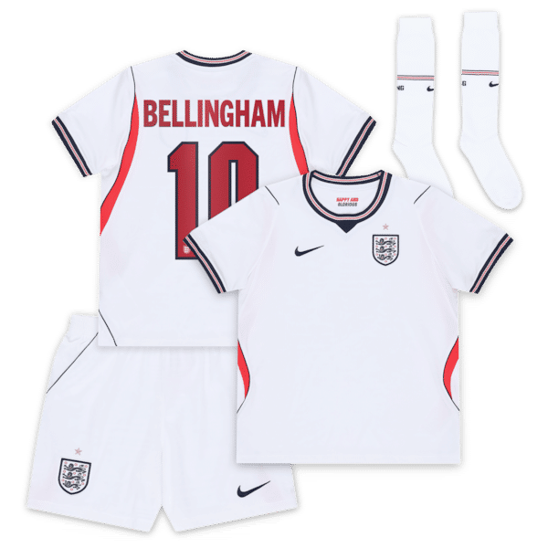England Nike Home Stadium Mini Kit 2026 - Little Kids with Bellingham 10 printing - Jersey Teams World