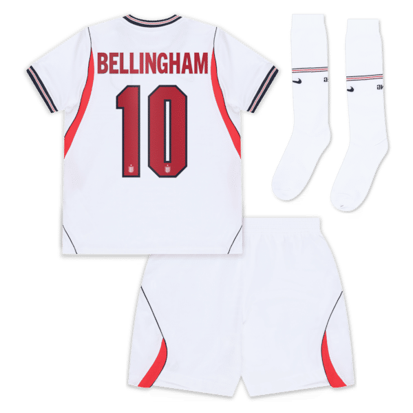 England Nike Home Stadium Mini Kit 2026 - Little Kids with Bellingham 10 printing - Jersey Teams World