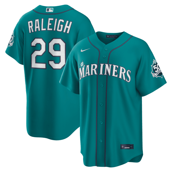 Nike Cal Raleigh Seattle Mariners Alternate 50th Season Patch Stadium Jersey Teal