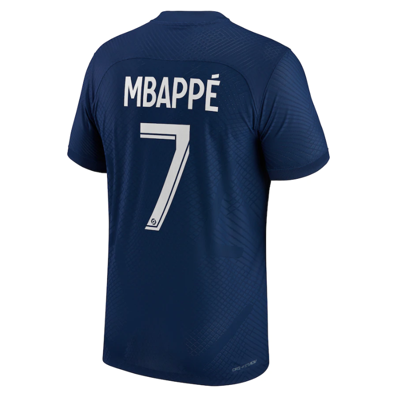 Nike Kylian Mbappé PSG Authentic jersey 2023 featuring the player's name and number 7 on the back