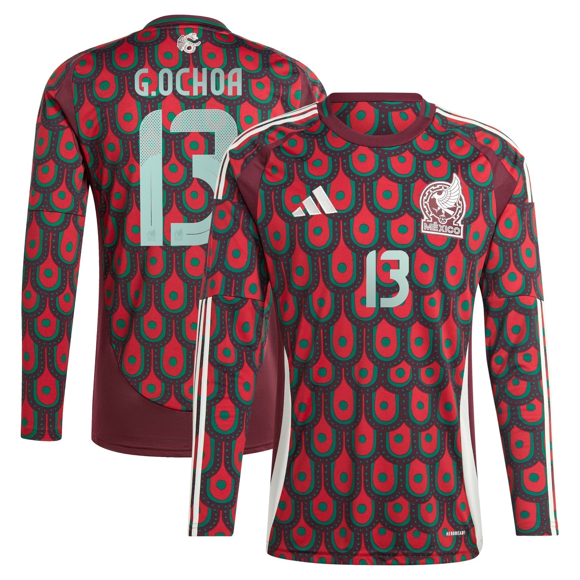 Guillermo Ochoa Mexico National Team adidas 2024 Home Player Long Sleeve Authentic T-shirt - Burgundy