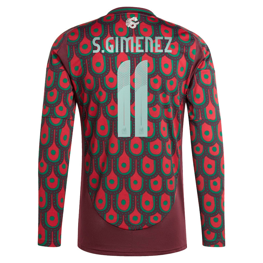 Santiago Giménez Mexico National Team adidas 2024 Home Player Long Sleeve Authentic T-shirt - Burgundy