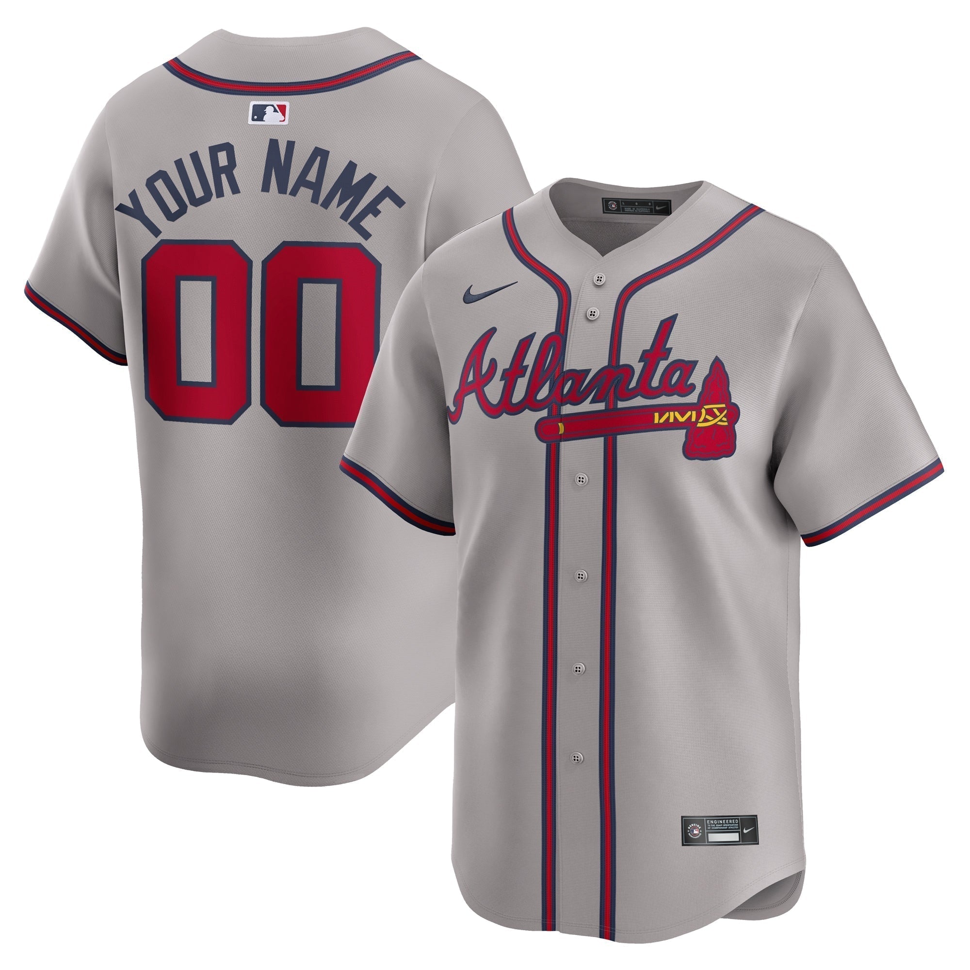 Atlanta Braves Nike Away Limited Custom Authentic T-shirt - Gray