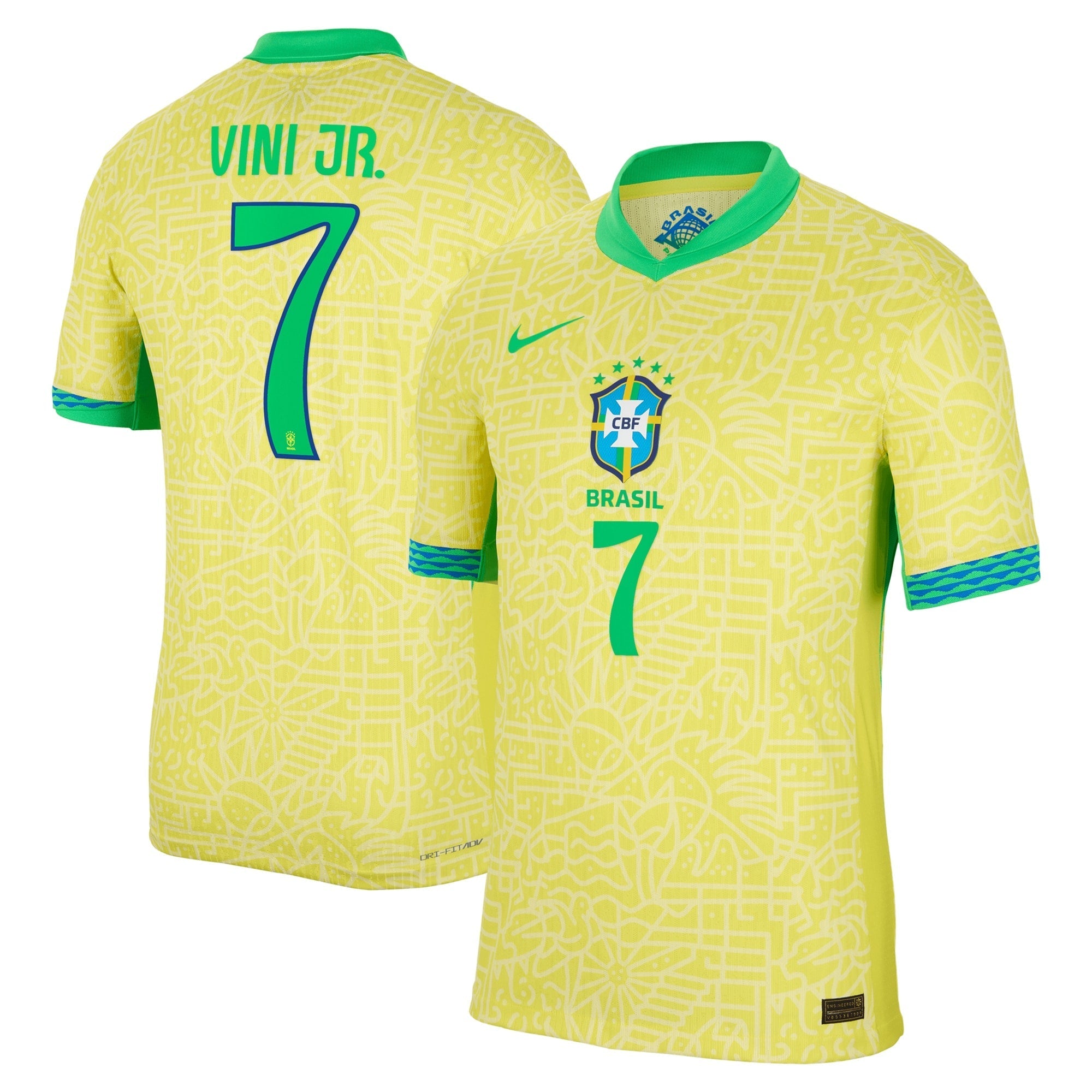 Vini Jr. Brazil National Team Nike 2024 Home Authentic T-shirt - Yellow