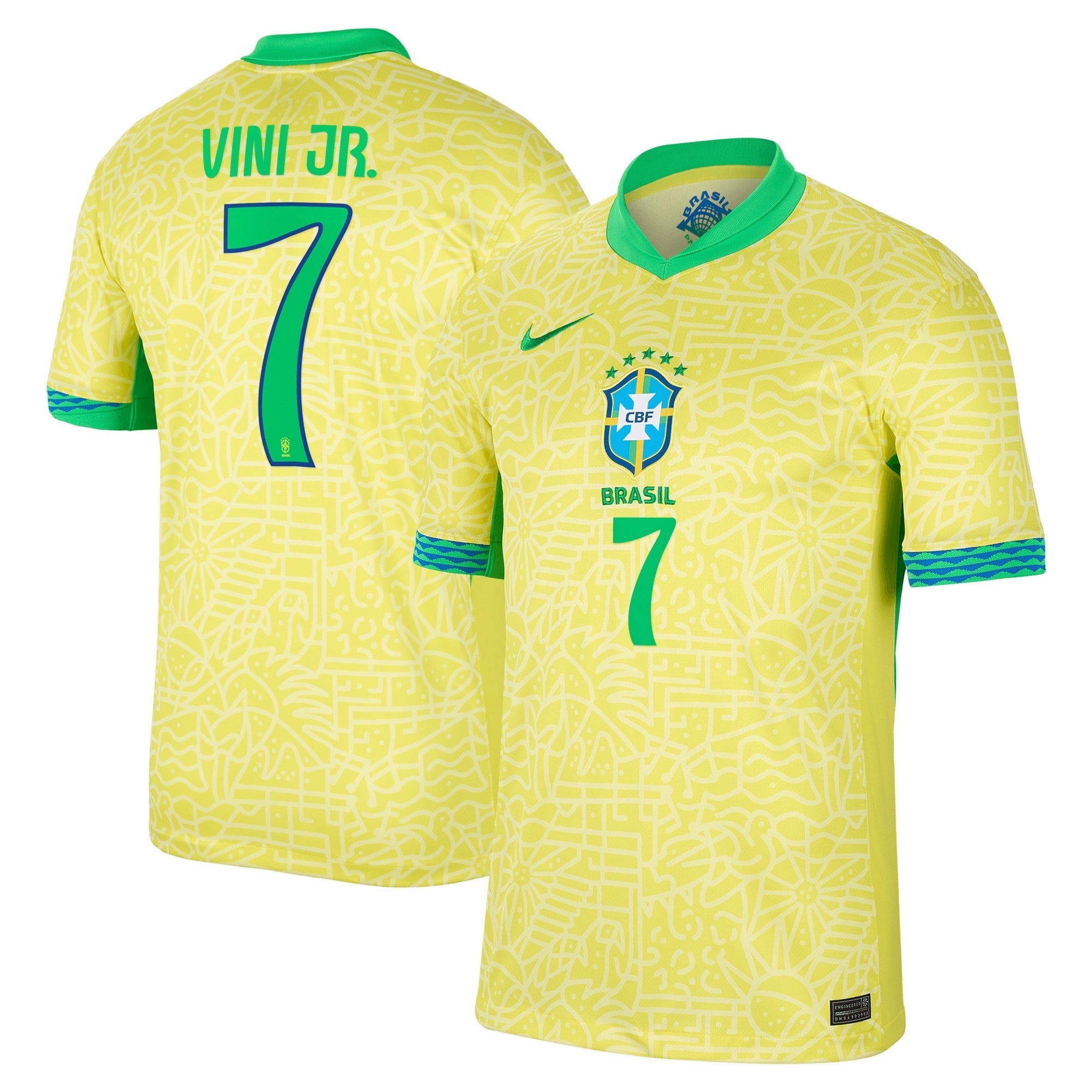 Vini Jr. Brazil National Team Nike 2024 Home  Authentic T-shirt - Yellow