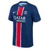 Nike Khvicha Kvaratskhelia PSG jersey 2024 in blue with red and white vertical stripe and Qatar Airways logo
