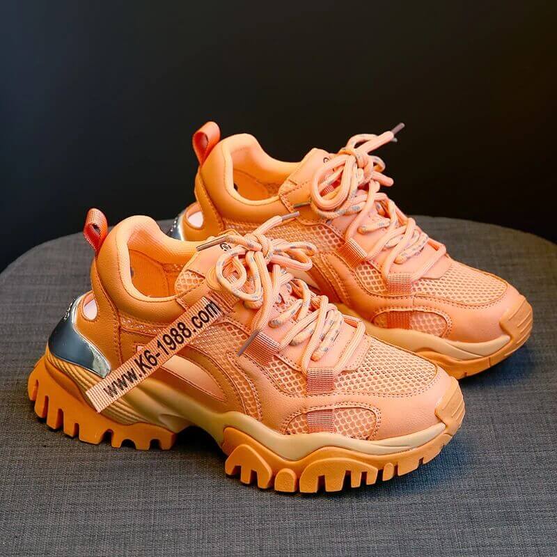 Hollow Summer Sneakers Women Fashion Casual Shoes Genuine Leather Platform Chunky Sneakers Ladies Lace-Up Women Shoes Wedges